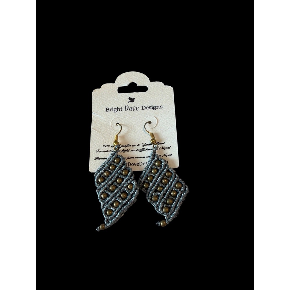 Bright Dove Designs Handmade Nepal Macramé Beaded Dangle Earrings